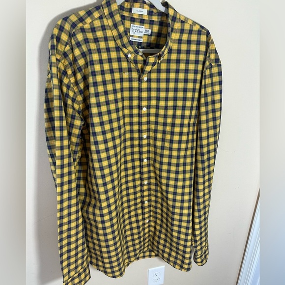 J.Crew yellow plaid Secret Wash Classic Cotton Poplin Shirt size XXL tall - Picture 2 of 8